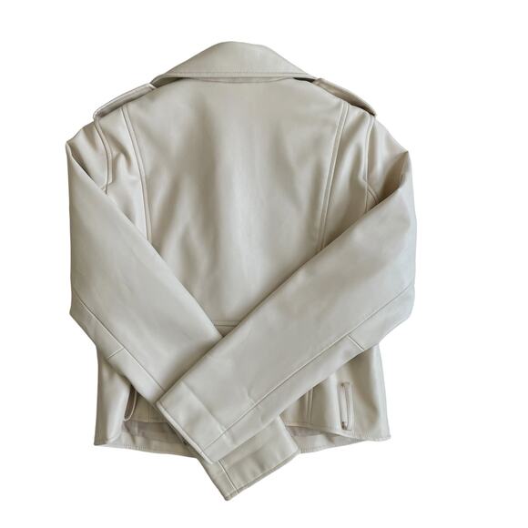 ZARA Moto Biker Jacket Faux Leather Full Zip Belted Women's Medium Beige Cream - Picture 8 of 15